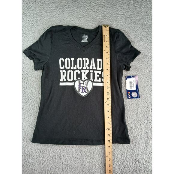 Colorado Rockies MLB Tee Girls Size L (10-12) Black Baseball T-Shirt Heart NWT - Picture 4 of 8
